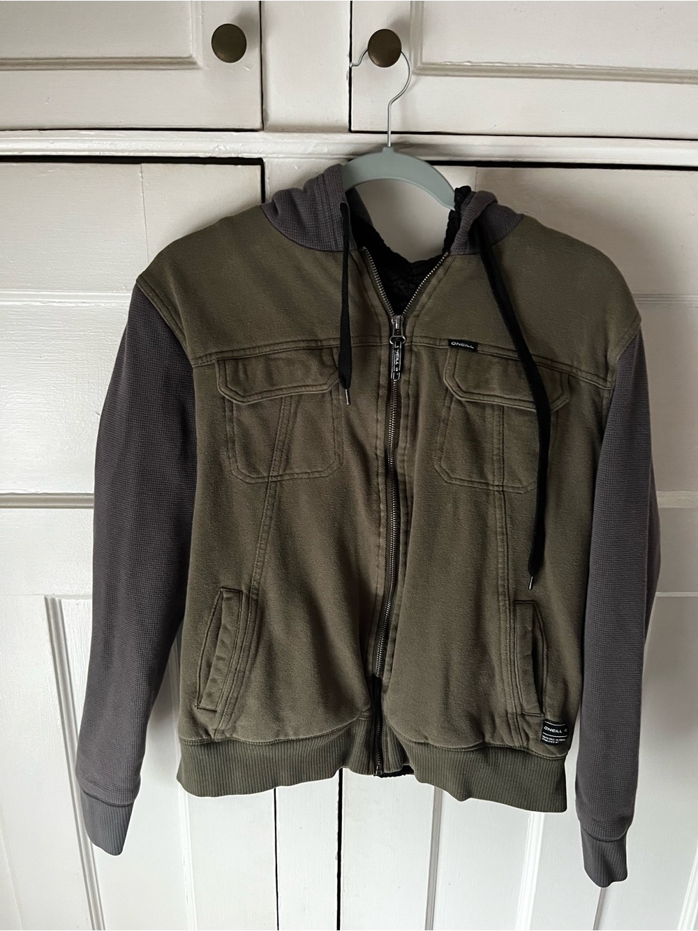 O’Neill Olive & Gray Hooded Zip Jacket - Men’s Size M
